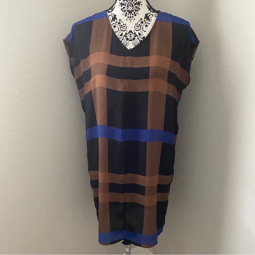 Old Navy summer Dress Size XS Semi Sheer Black Brown Plaid